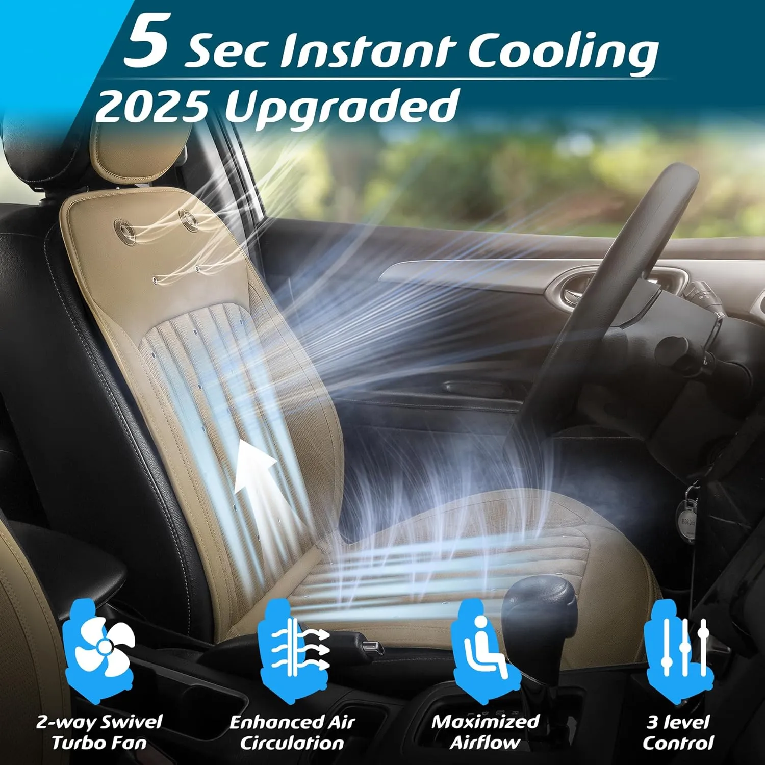 Paffenery 2025 Upgraded Cooling Car Seat Cover Front Seat, 12V-24V Ventilated Cooling Car Seat Cushion, Cooled Seat Cover for Car SUV Truck Universal Fit, Fashion Beige