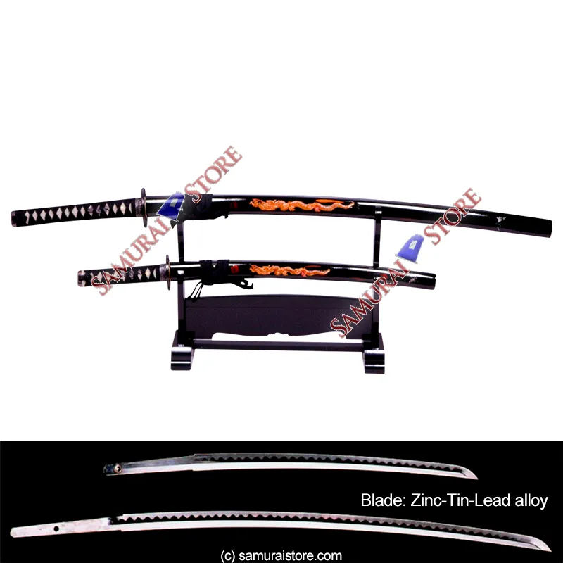 Pair of Display Replica Sword Dragon Carving
