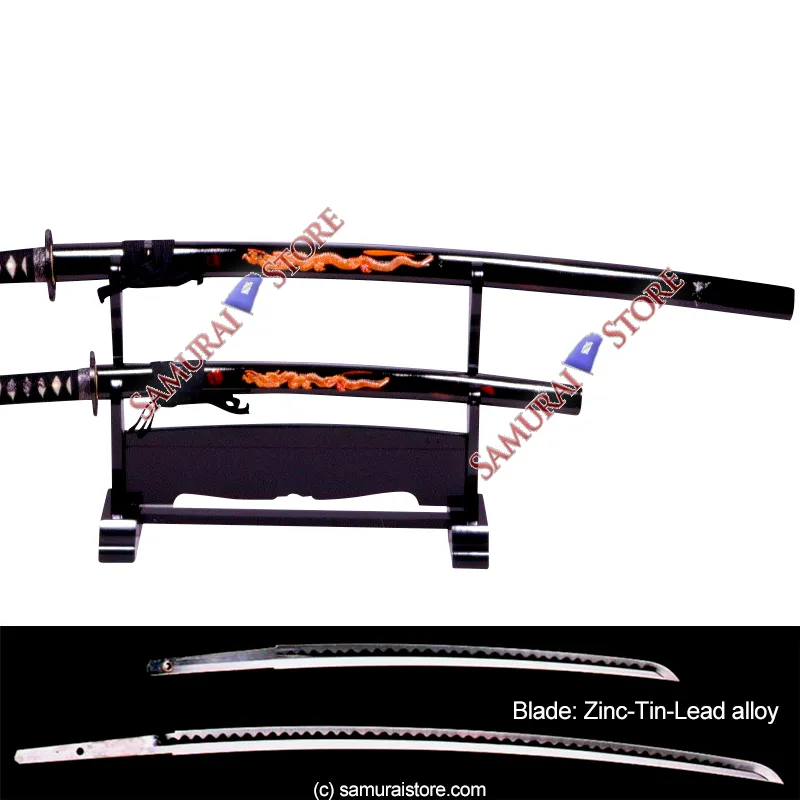 Pair of Display Replica Sword Dragon Carving
