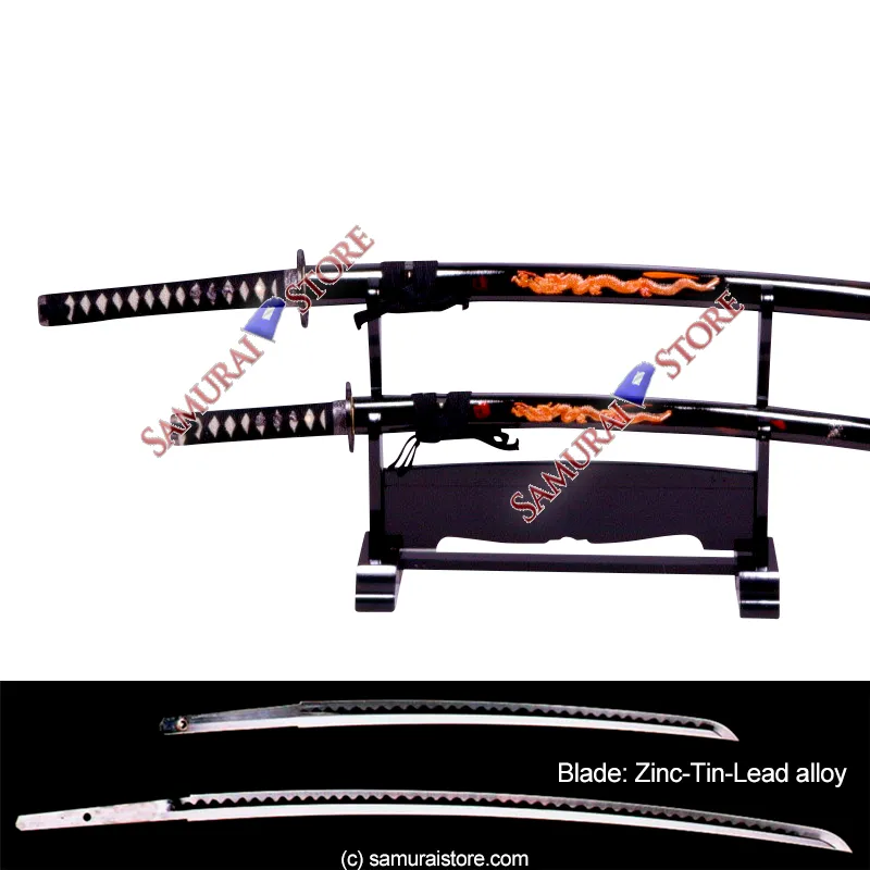 Pair of Display Replica Sword Dragon Carving