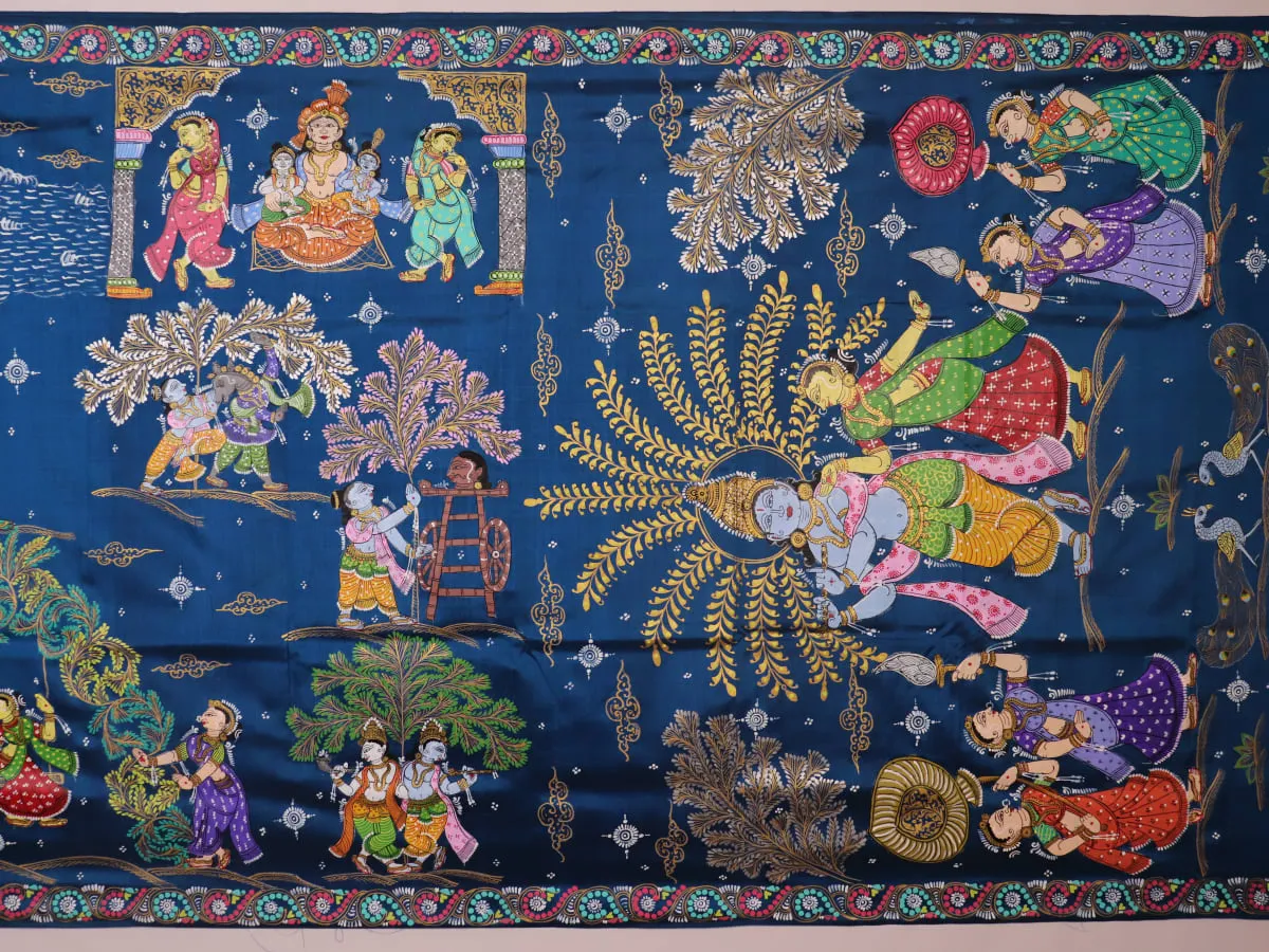 Patachitra Silk Saree - Blue