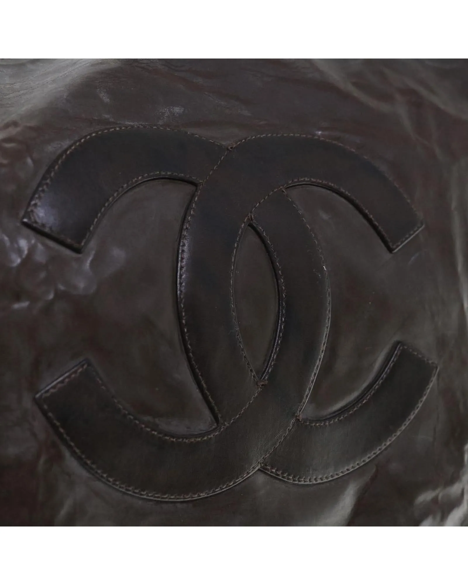 Patent Leather Tote Bag with CC Logo - Brown