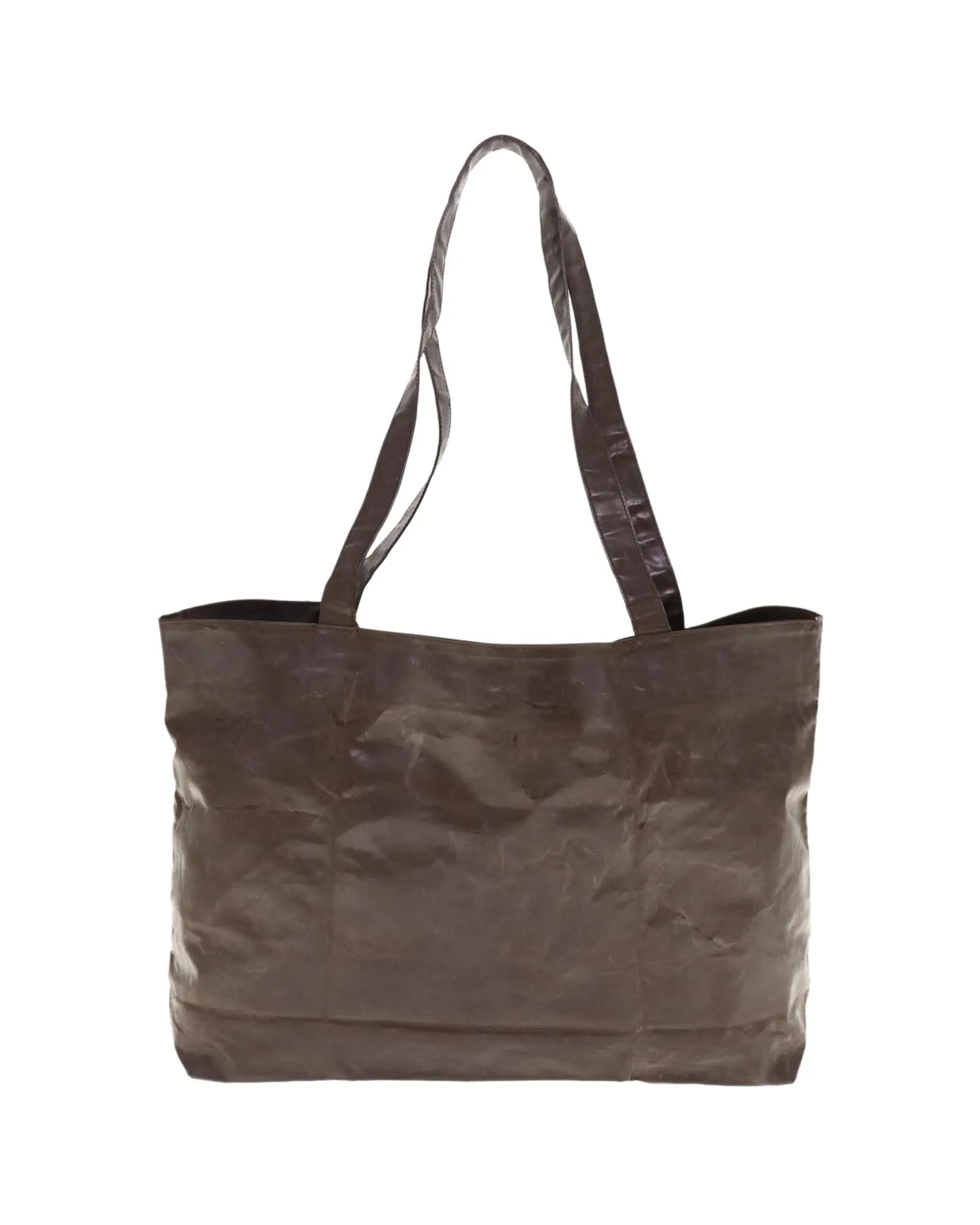 Patent Leather Tote Bag with CC Logo - Brown