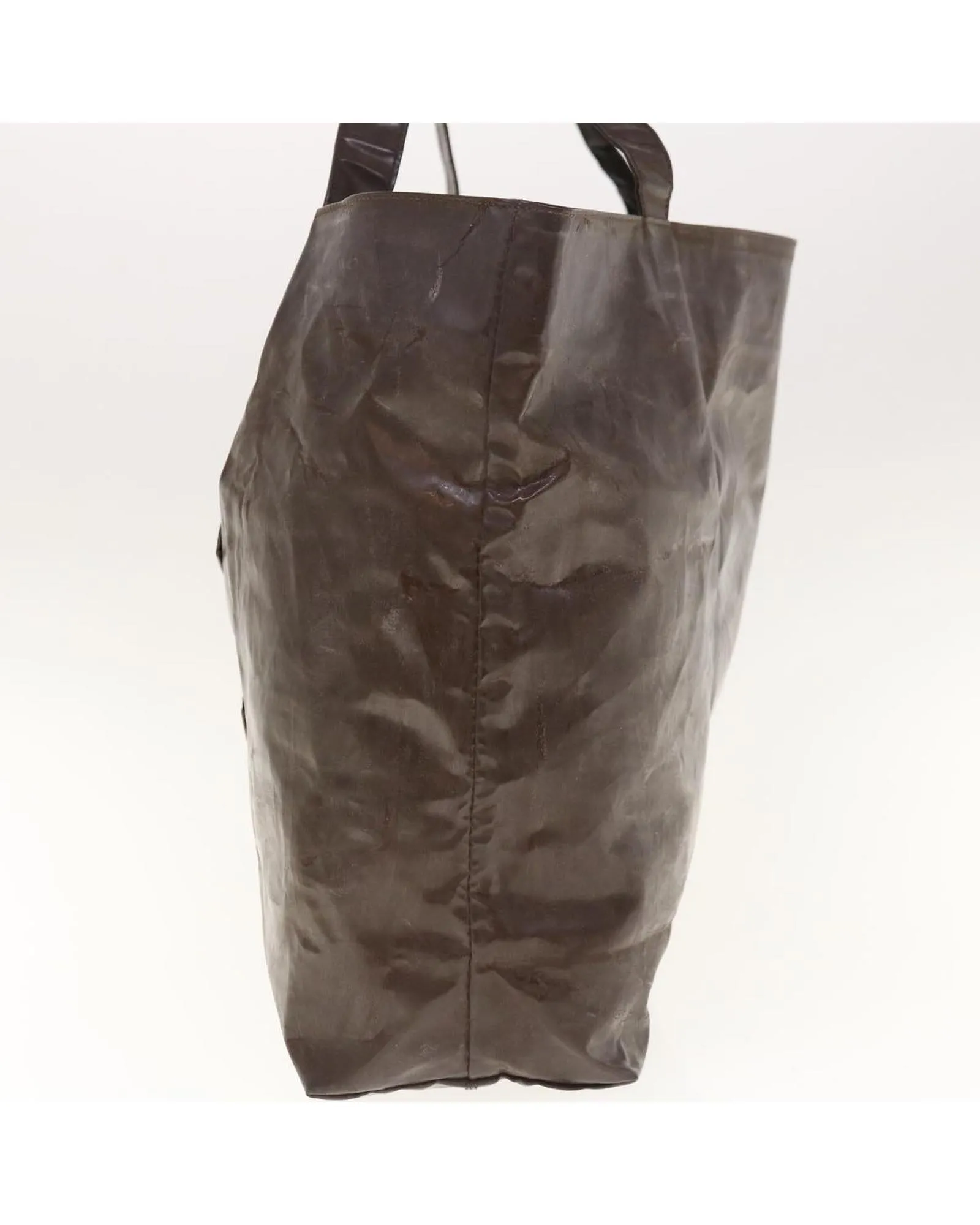 Patent Leather Tote Bag with CC Logo - Brown