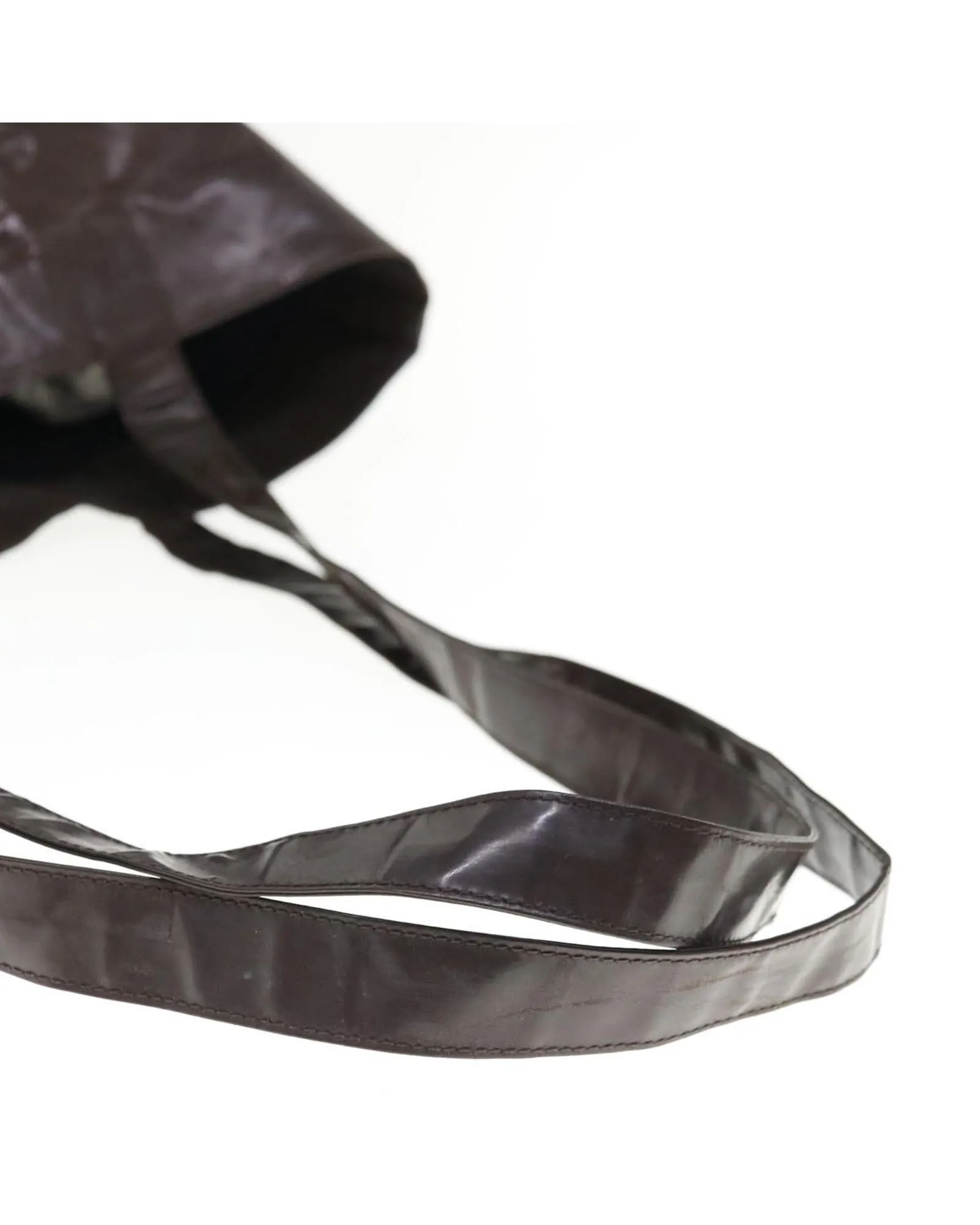 Patent Leather Tote Bag with CC Logo - Brown