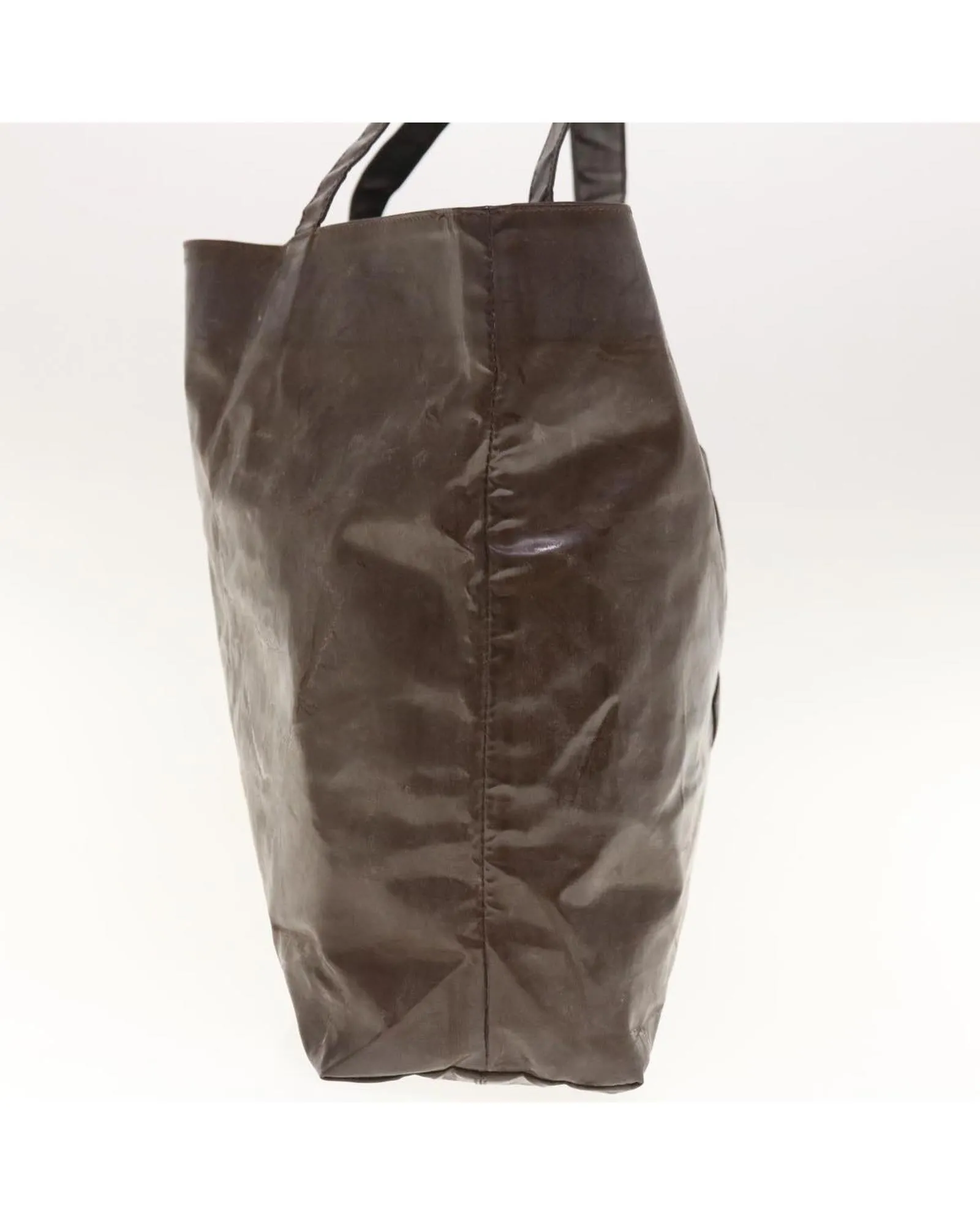 Patent Leather Tote Bag with CC Logo - Brown