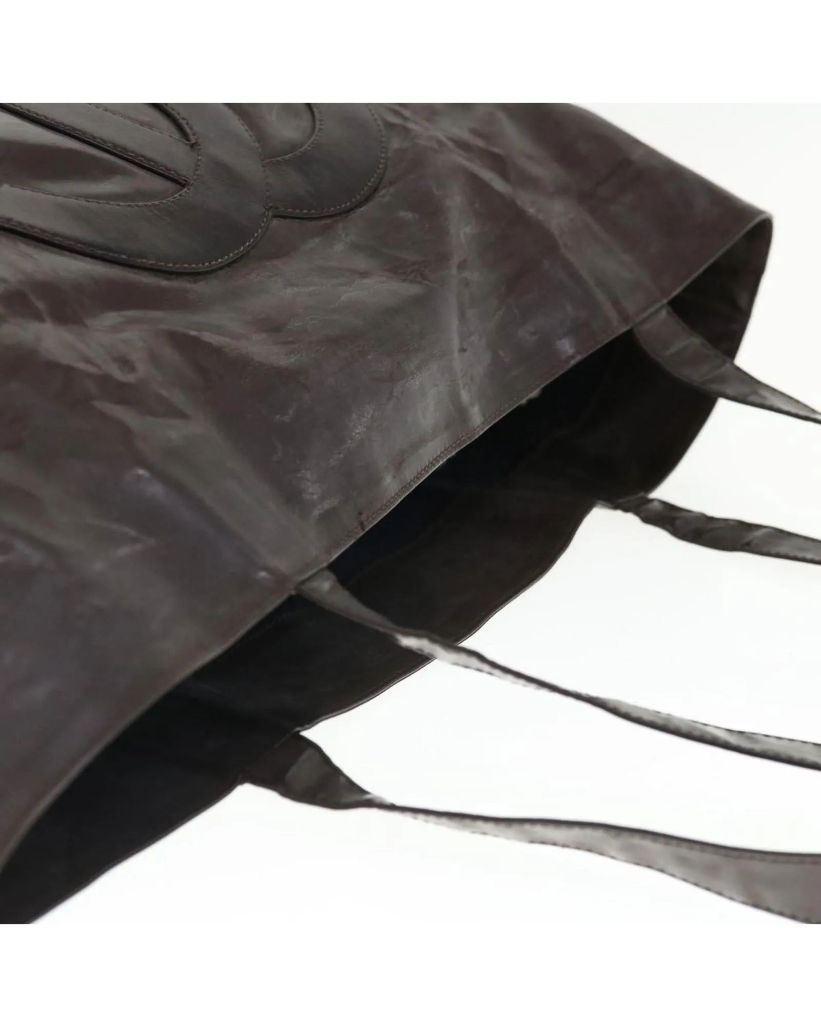 Patent Leather Tote Bag with CC Logo - Brown