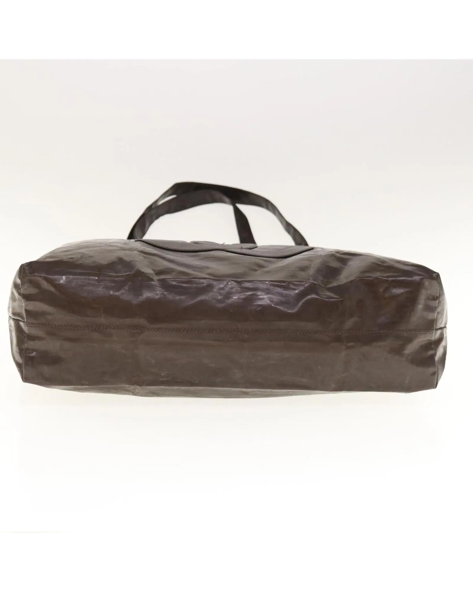 Patent Leather Tote Bag with CC Logo - Brown