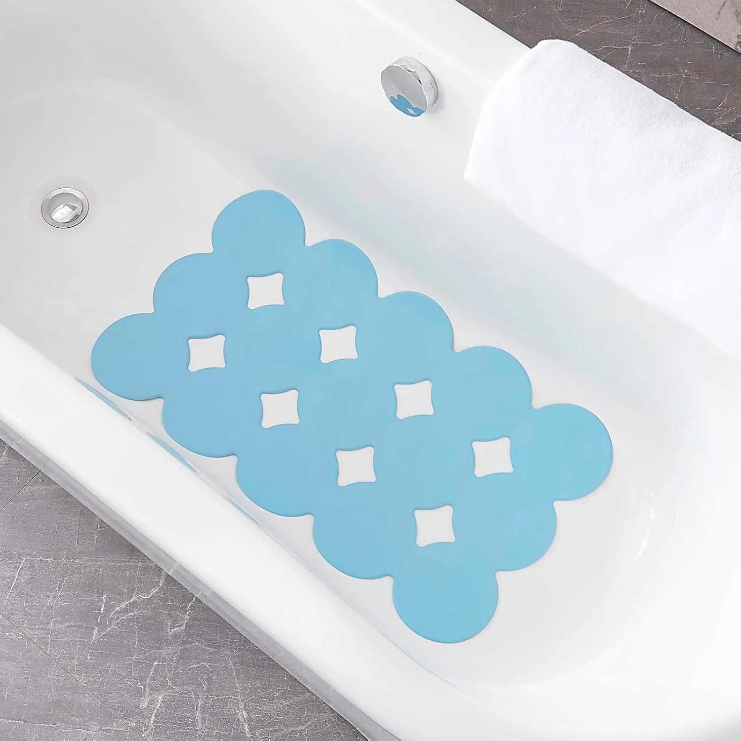 Patented Webos Non Slip Bathtub Mat Shower Mat Bath Mat Tub Mats with Strong Suction Cups Soft Natural Rubber Bath Mat for Inside The tub (Circle-Blue, 28x16 inch)