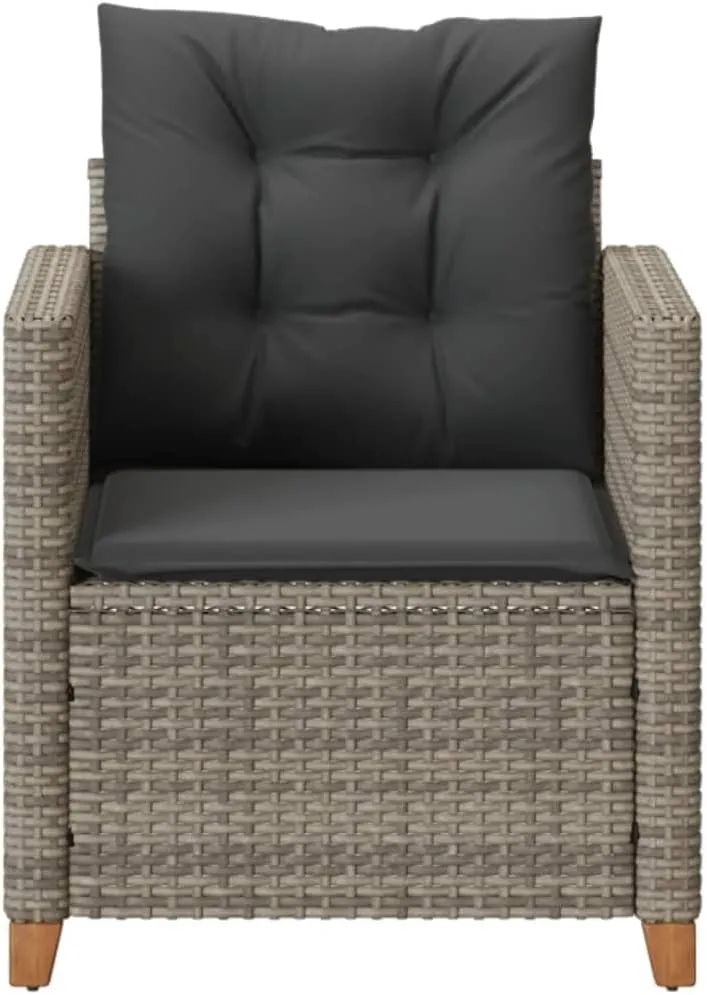 Patio Chair with Cushions Gray PE Rattan Outdoor Lounge Chair for Patio Garden Poolside Backyard Relaxation Comfortable Steel Frame Adjustable Feet