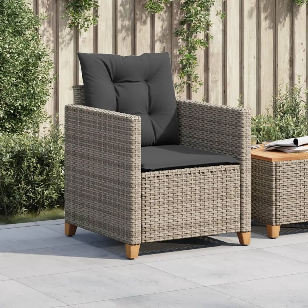 Patio Chair with Cushions Gray PE Rattan Outdoor Lounge Chair for Patio Garden Poolside Backyard Relaxation Comfortable Steel Frame Adjustable Feet