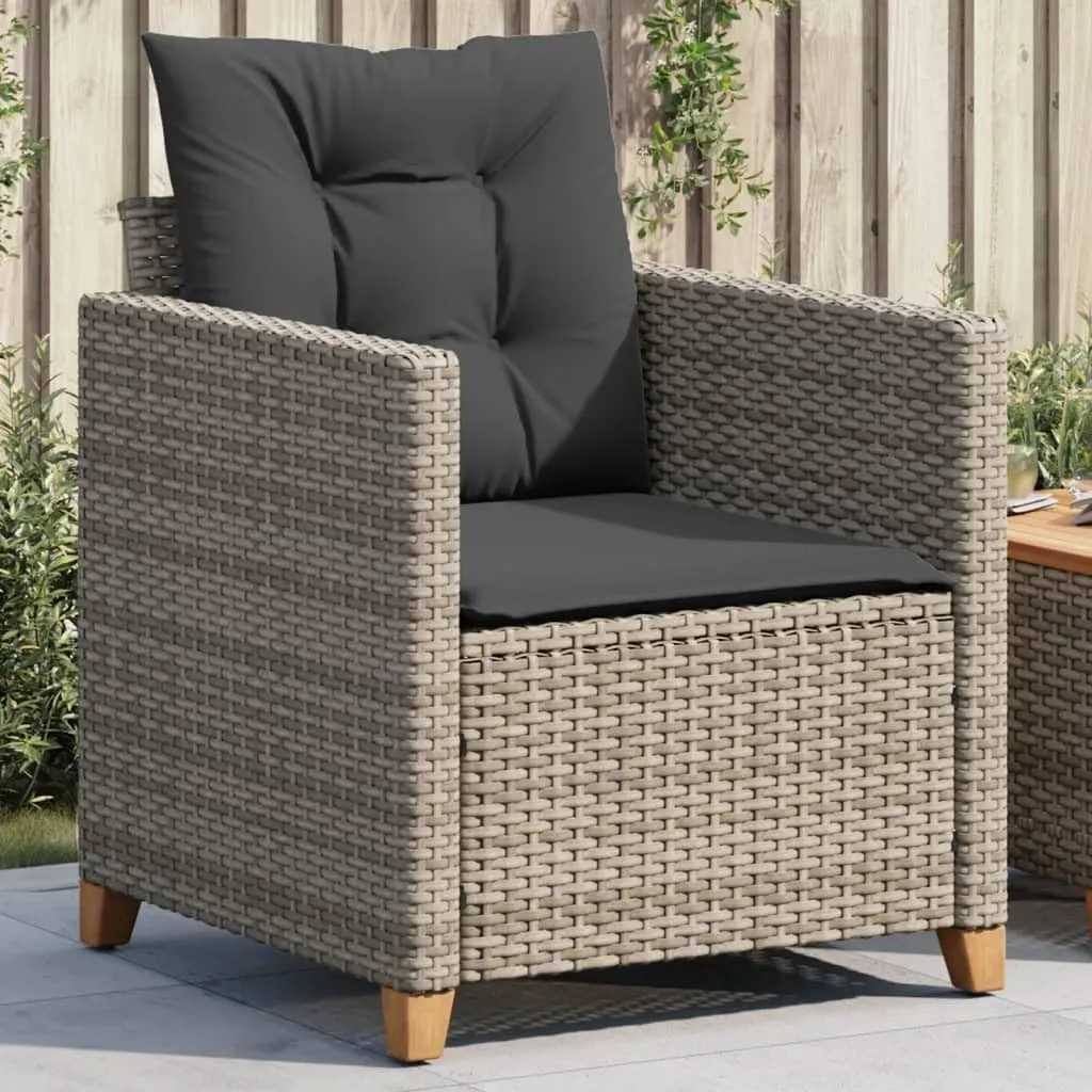 Patio Chair with Cushions Gray PE Rattan Outdoor Lounge Chair for Patio Garden Poolside Backyard Relaxation Comfortable Steel Frame Adjustable Feet