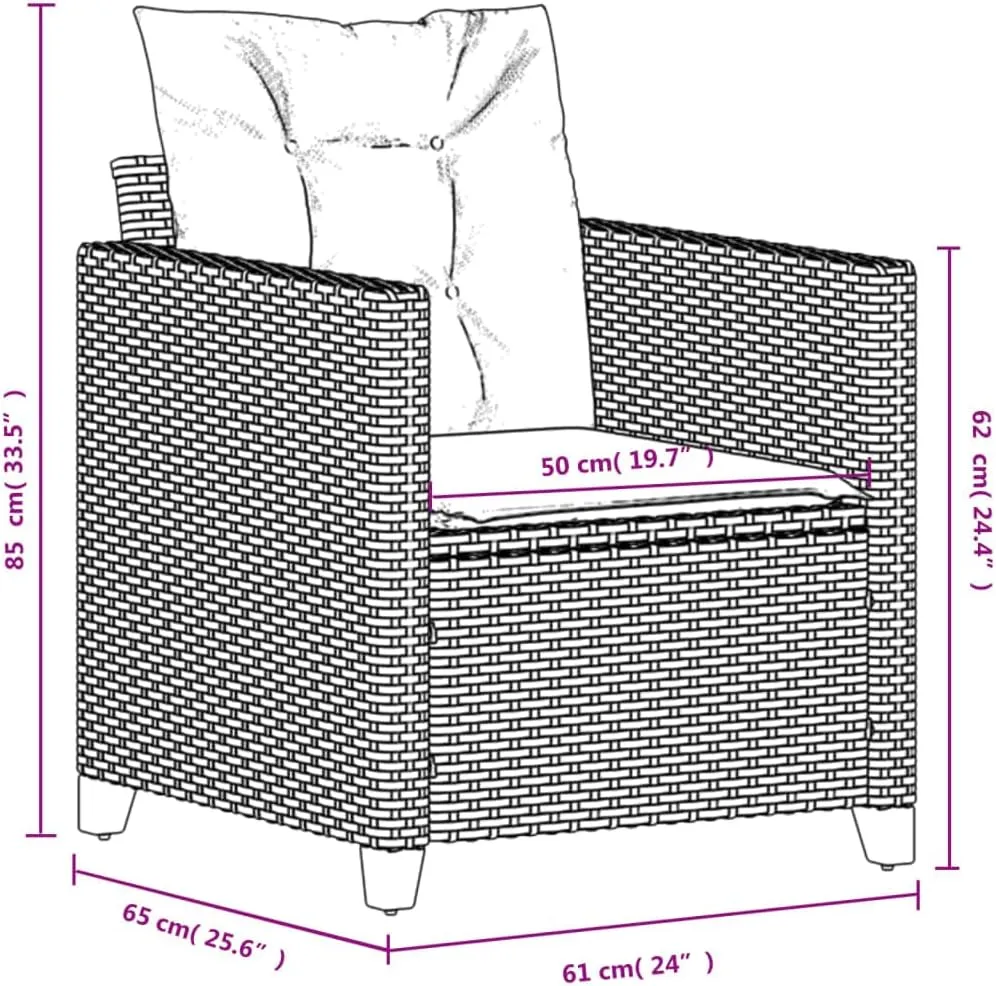 Patio Chair with Cushions Gray PE Rattan Outdoor Lounge Chair for Patio Garden Poolside Backyard Relaxation Comfortable Steel Frame Adjustable Feet