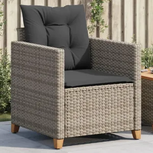 Patio Chair with Cushions Gray PE Rattan Outdoor Lounge Chair for Patio Garden Poolside Backyard Relaxation Comfortable Steel Frame Adjustable Feet