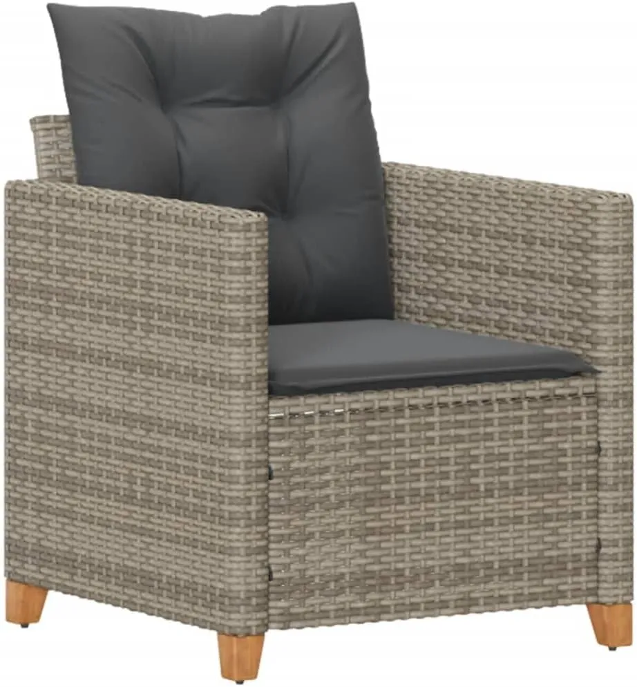 Patio Chair with Cushions Gray PE Rattan Outdoor Lounge Chair for Patio Garden Poolside Backyard Relaxation Comfortable Steel Frame Adjustable Feet