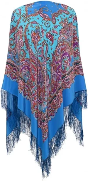 Pavlovo Posad Women's 'Oriental Sweets' Pure Silk Blue Square Scarf 51"x51"