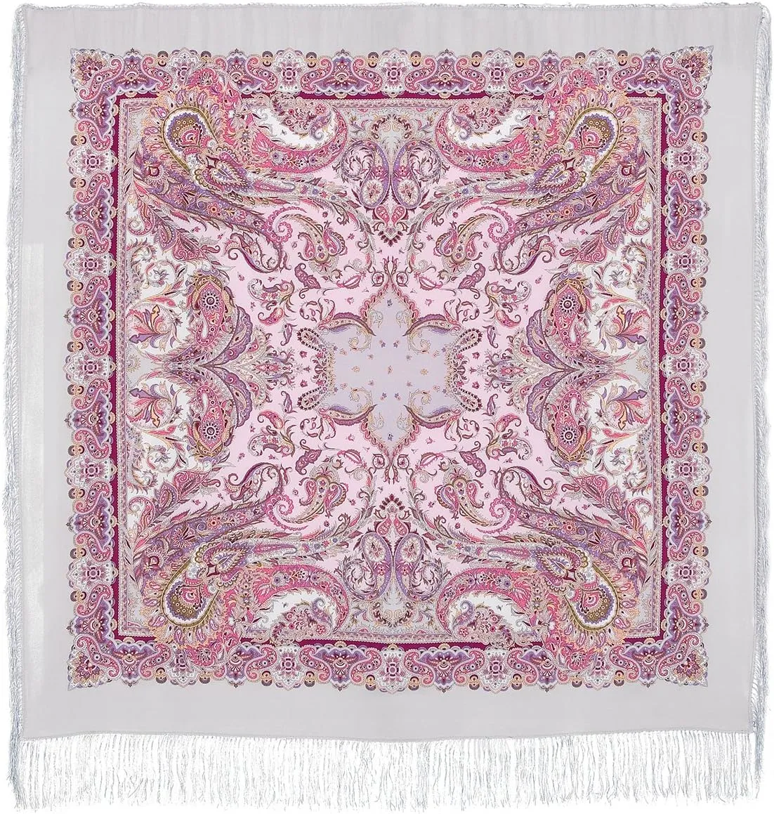 Pavlovo Posad Women's 'Oriental Sweets' Pure Silk Gray Square Scarf 51.2"x51.2"