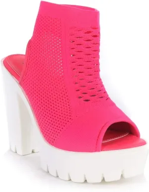 PAZZLE Open Toe/Peep Toe Chunky Platform Booties