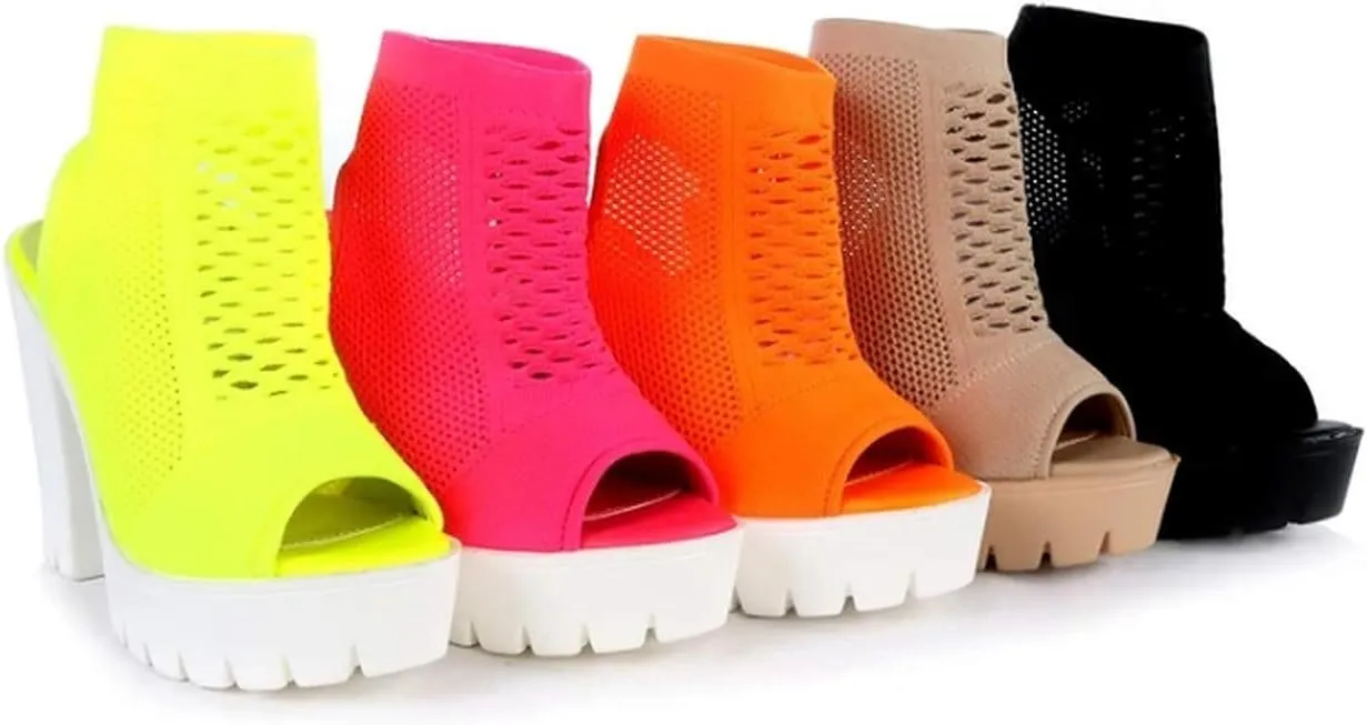 PAZZLE Open Toe/Peep Toe Chunky Platform Booties