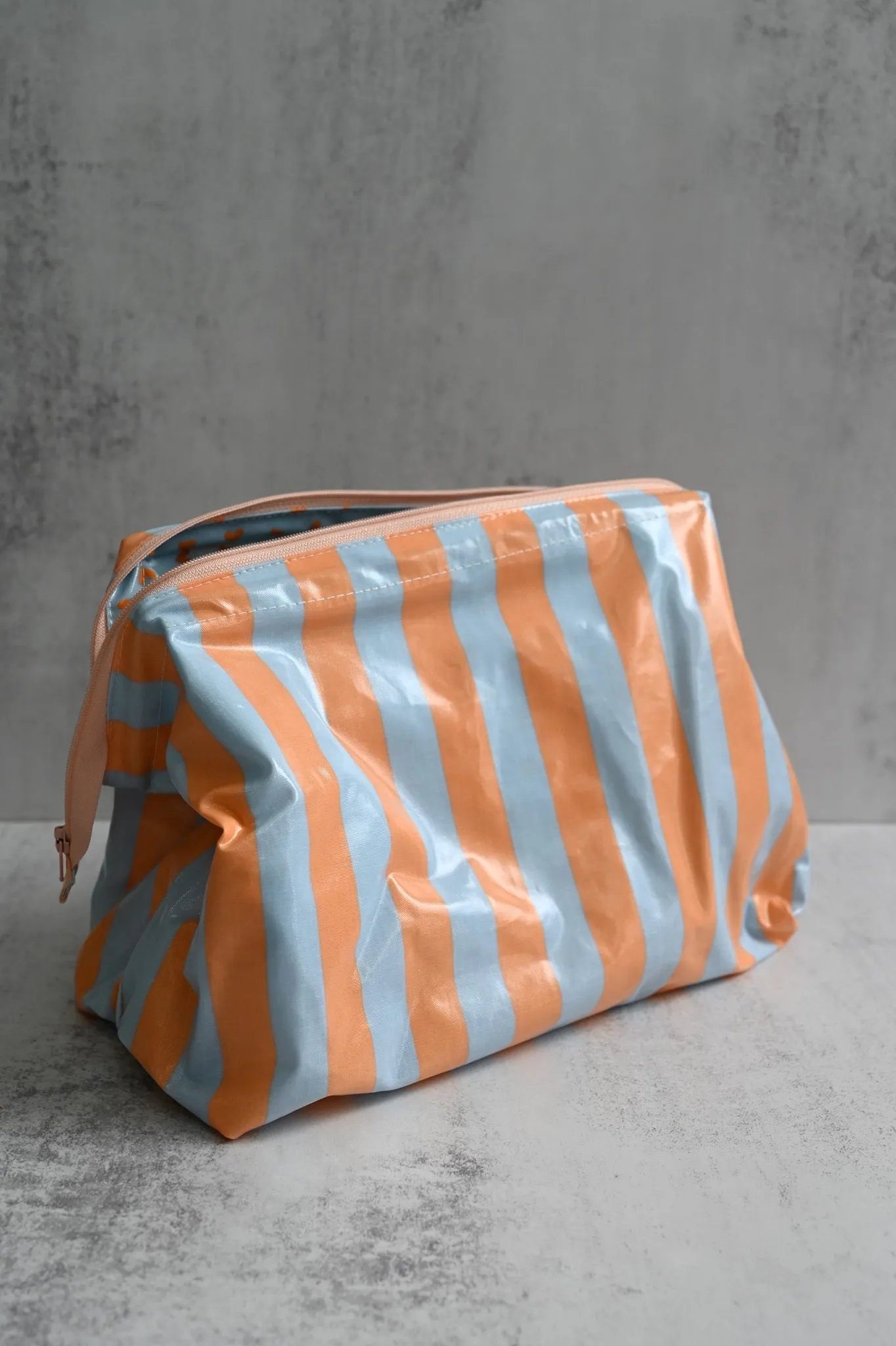 Peach & Blue Striped Wash Bags