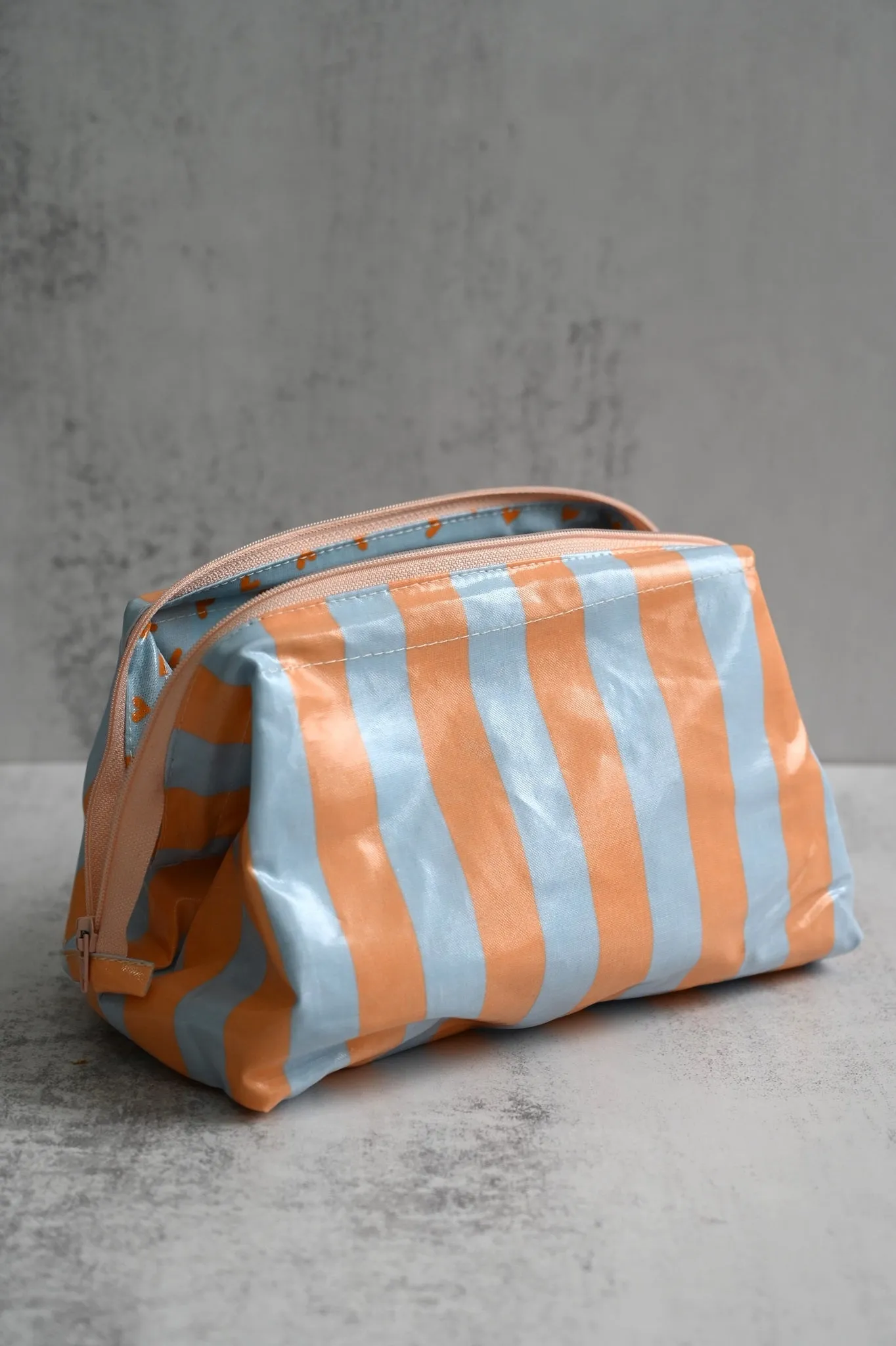 Peach & Blue Striped Wash Bags