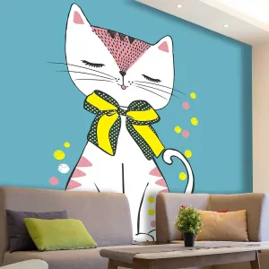 Peel and Stick Paper Cyan Cute Cat Extra Wide Contact Paper Dollhouse Easy to Remove (W) 78.7Inch X(H) 78.7Inch