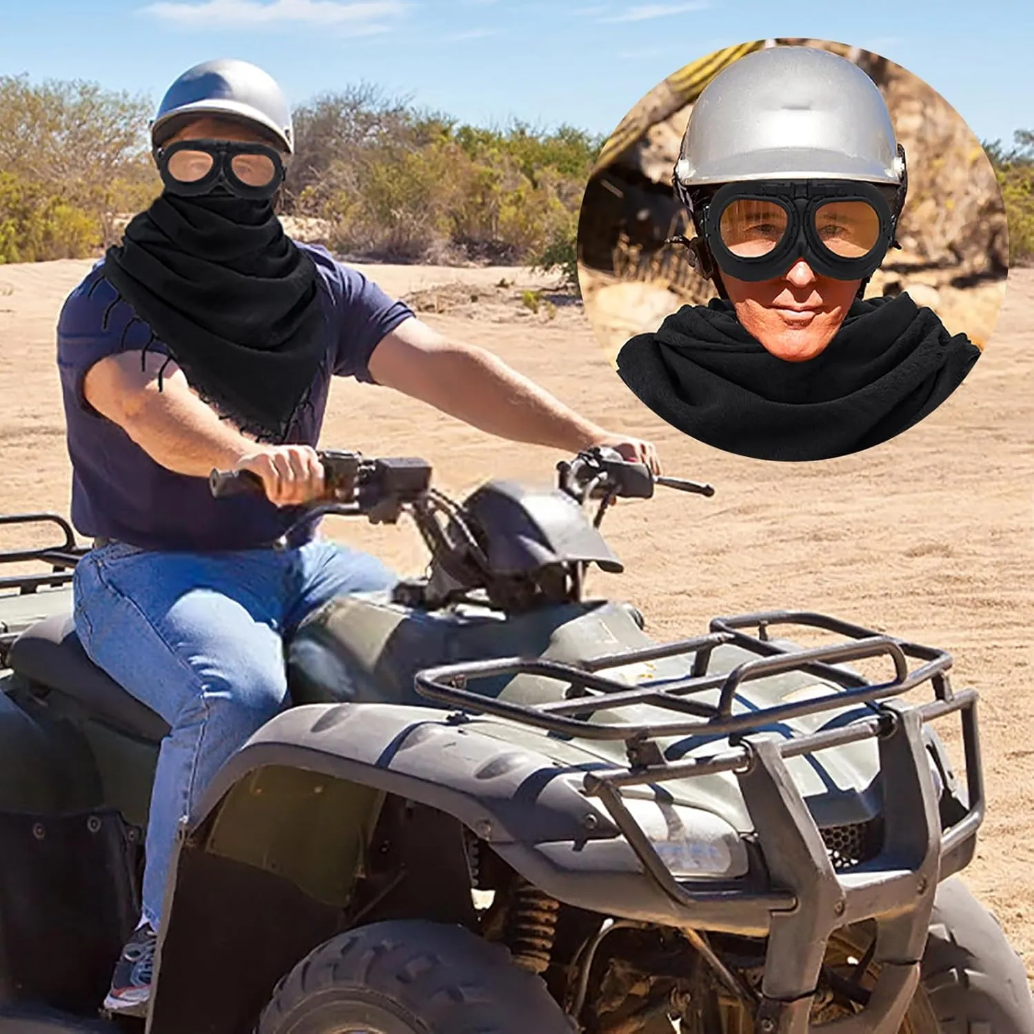 Peicees Vintage Helmet Goggles with Cotton Shemagh Keffiyeh, Motorcycle Riding Goggle Tactical Desert Scarf Neck Head Wrap