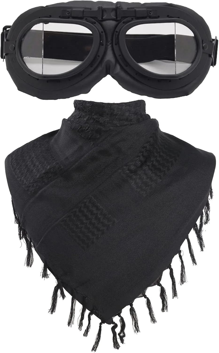Peicees Vintage Helmet Goggles with Cotton Shemagh Keffiyeh, Motorcycle Riding Goggle Tactical Desert Scarf Neck Head Wrap