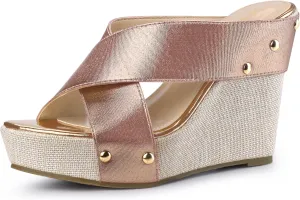 Perphy Open Toe Platform Linen Slide Wedge Sandals for Women