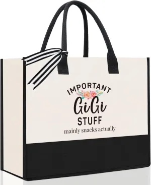 Personalized Mother's Day Xmas Gifts for Mimi Grandma Nana GiGi Granny Mom Memaw Aunt Bride Nurse Important Stuff Tote Bag