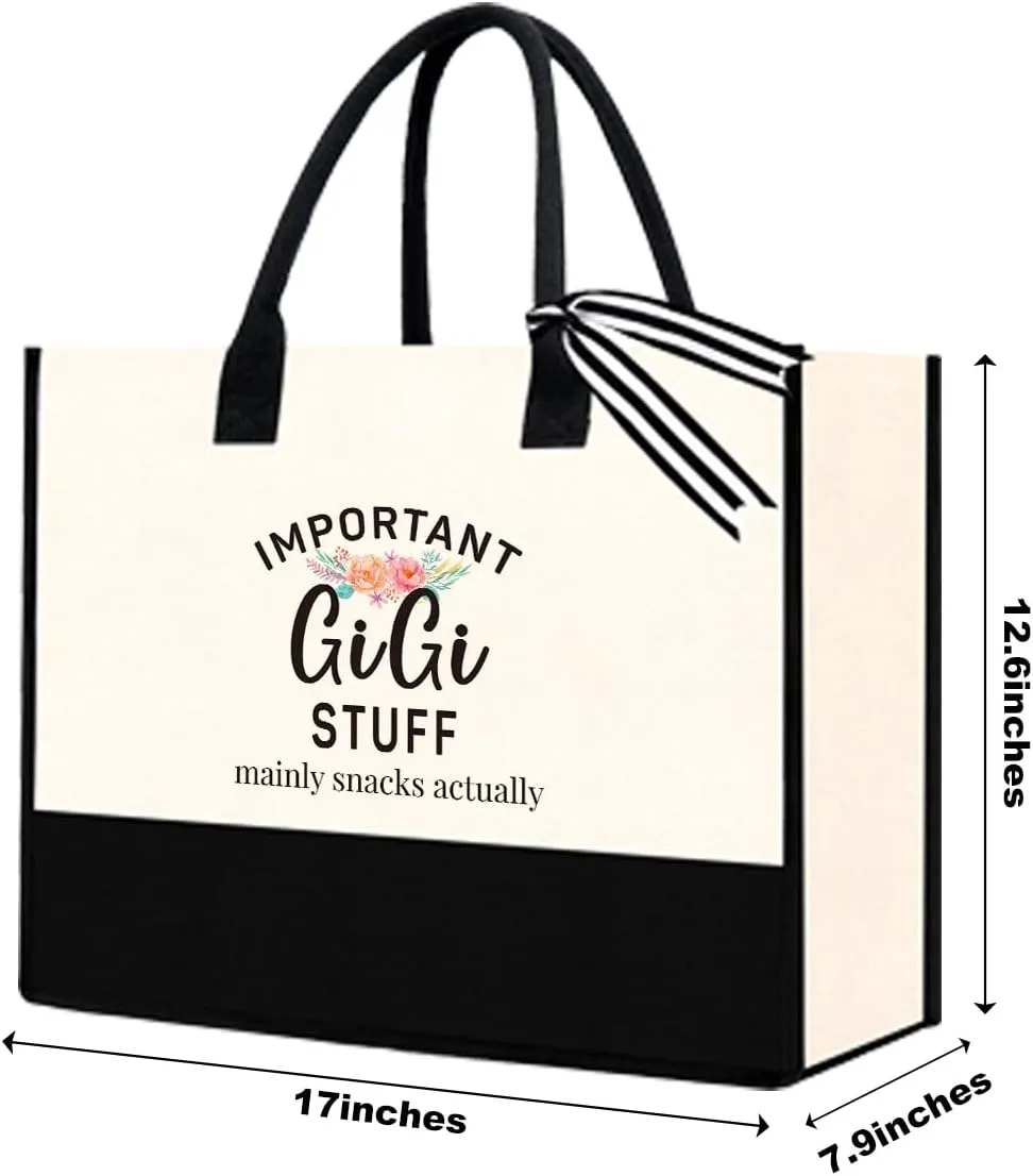 Personalized Mother's Day Xmas Gifts for Mimi Grandma Nana GiGi Granny Mom Memaw Aunt Bride Nurse Important Stuff Tote Bag