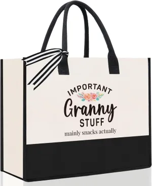 Personalized Mother's Day Xmas Gifts for Mimi Grandma Nana GiGi Granny Mom Memaw Aunt Bride Nurse Important Stuff Tote Bag