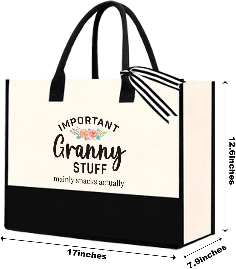 Personalized Mother's Day Xmas Gifts for Mimi Grandma Nana GiGi Granny Mom Memaw Aunt Bride Nurse Important Stuff Tote Bag