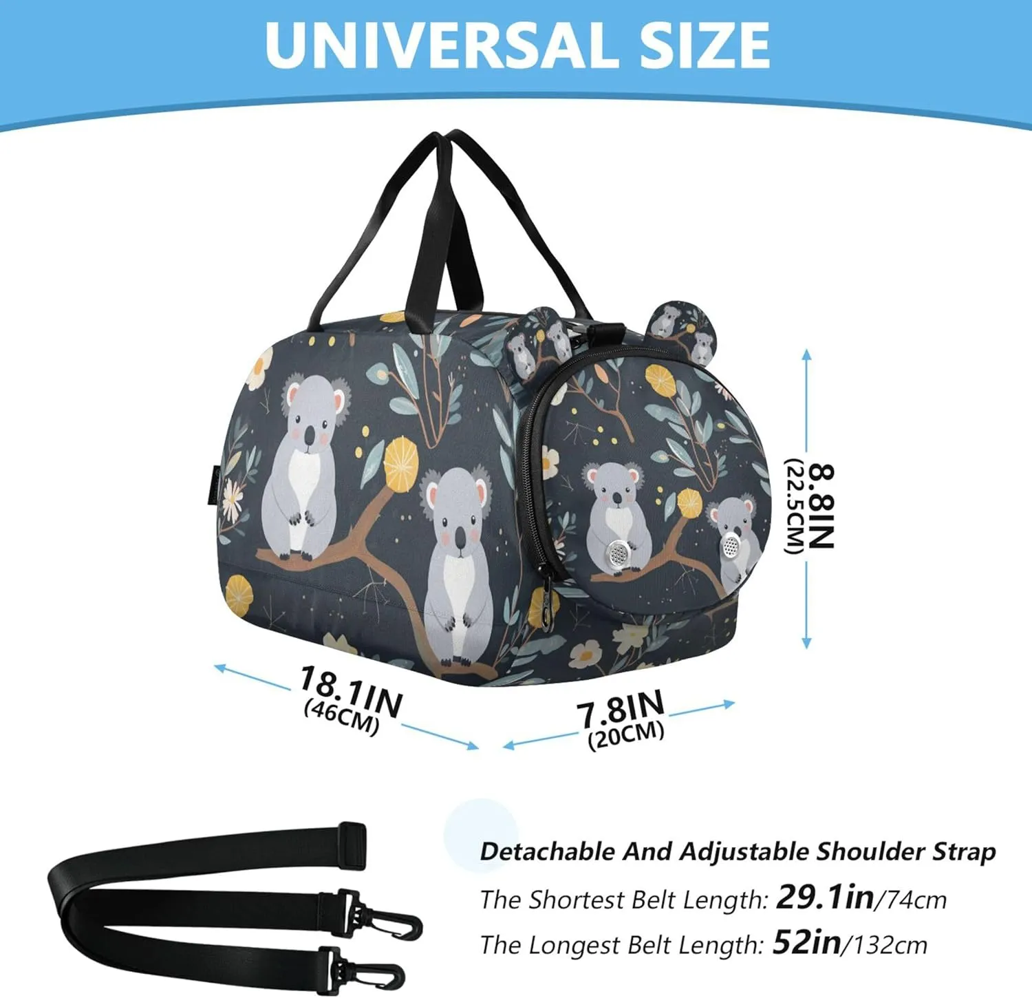 Personalized Raccoon Navy Blue Gym Duffel Bag with Shoes Compartment Multifunctional Sports Bag Travel Tote for Travel, Sports, Duffel, Weekender
