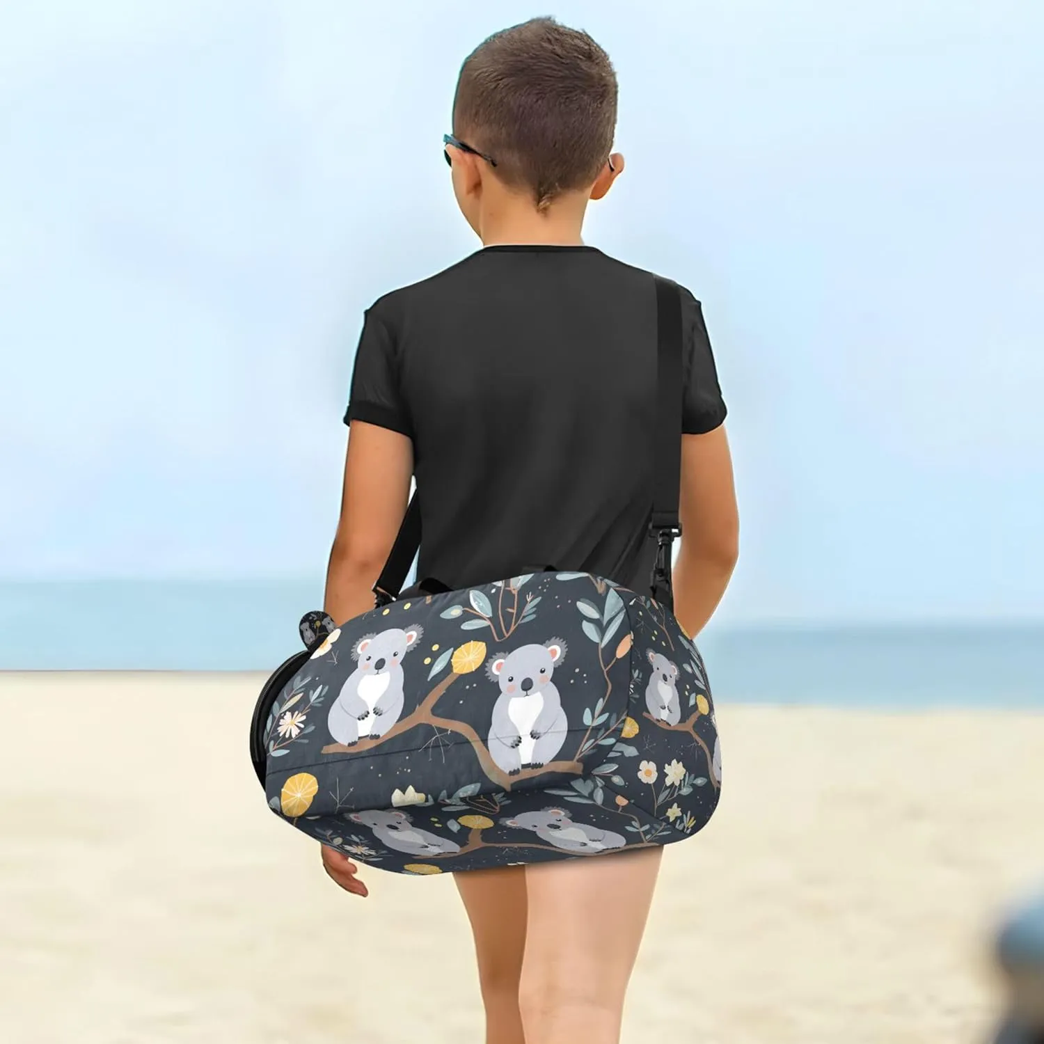 Personalized Raccoon Navy Blue Gym Duffel Bag with Shoes Compartment Multifunctional Sports Bag Travel Tote for Travel, Sports, Duffel, Weekender