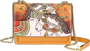 PIJUSHI Designer Genuine Leather Crossbody Bags for Women Small Hand Painted Purses Tooled Cross Body Handbags