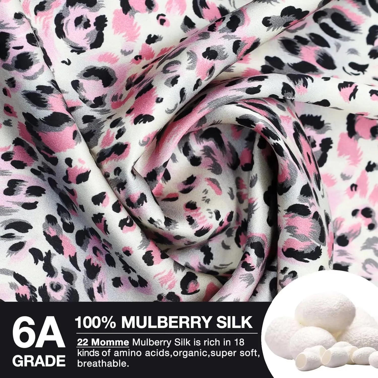 Pink Leopard Print Silk Pillowcase for Hair and Skin - Queen 20"x30", 22 Momme 100% Mulberry Silk Pillow Cases with Zipper