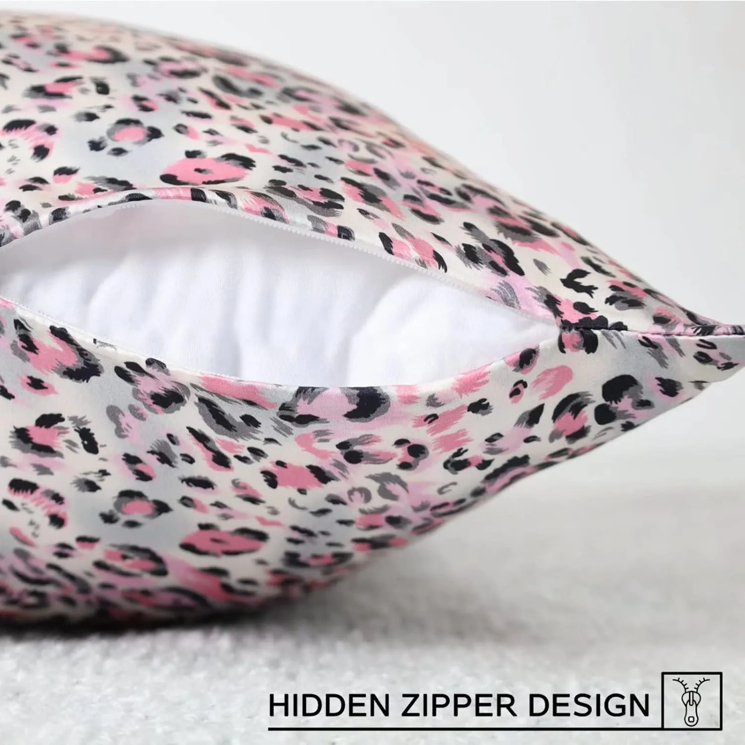 Pink Leopard Print Silk Pillowcase for Hair and Skin - Queen 20"x30", 22 Momme 100% Mulberry Silk Pillow Cases with Zipper
