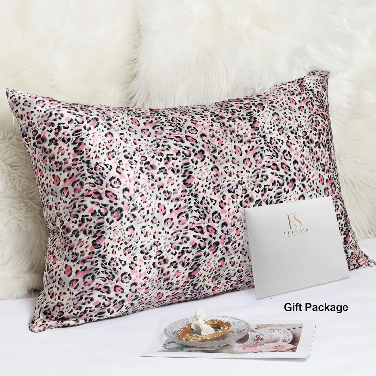 Pink Leopard Print Silk Pillowcase for Hair and Skin - Queen 20"x30", 22 Momme 100% Mulberry Silk Pillow Cases with Zipper