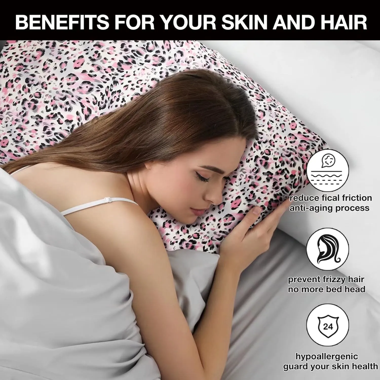 Pink Leopard Print Silk Pillowcase for Hair and Skin - Queen 20"x30", 22 Momme 100% Mulberry Silk Pillow Cases with Zipper