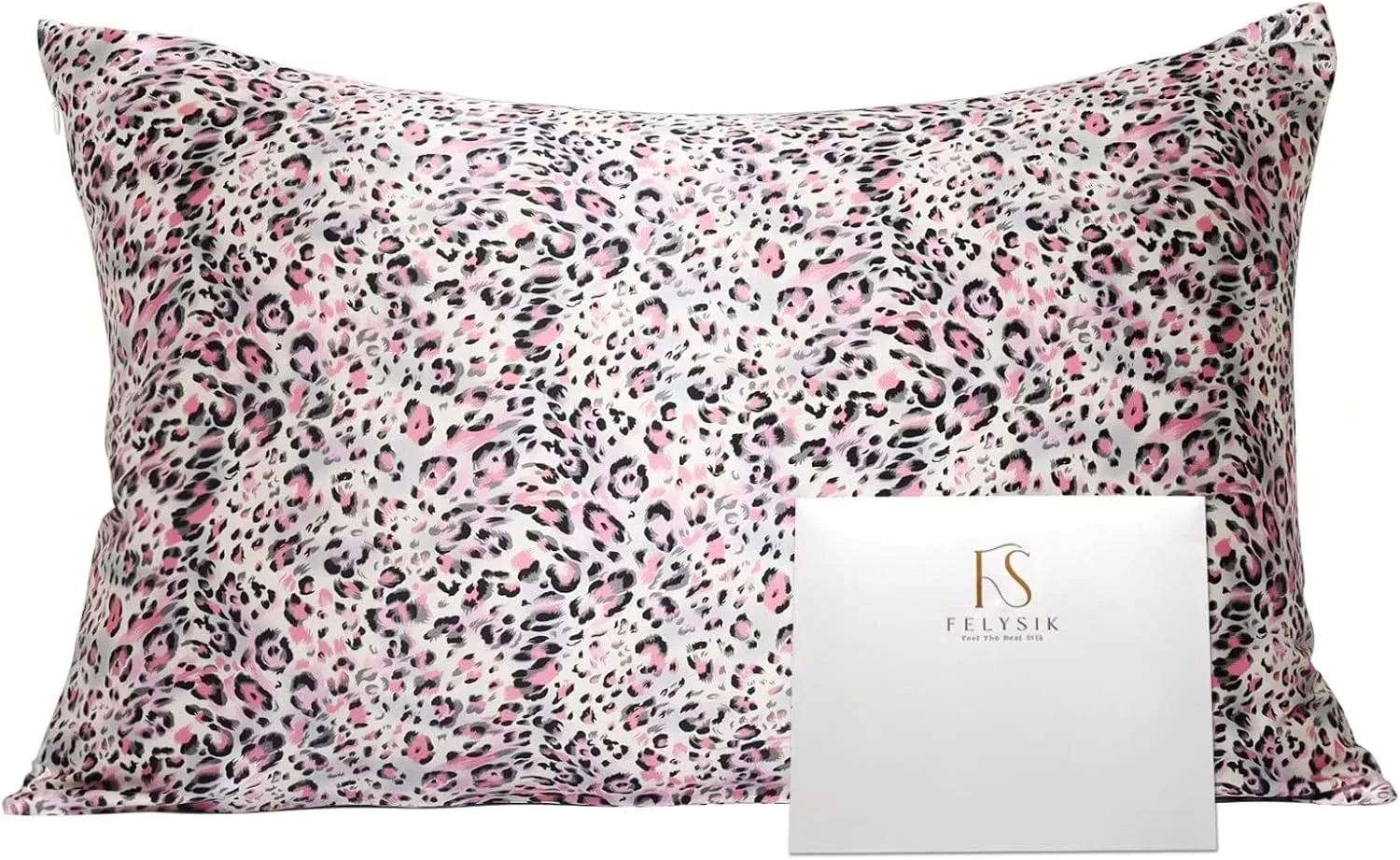 Pink Leopard Print Silk Pillowcase for Hair and Skin - Queen 20"x30", 22 Momme 100% Mulberry Silk Pillow Cases with Zipper