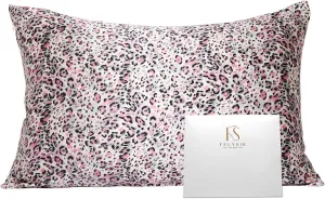 Pink Leopard Print Silk Pillowcase for Hair and Skin - Queen 20"x30", 22 Momme 100% Mulberry Silk Pillow Cases with Zipper
