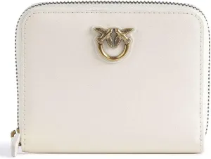 Pinko MINI ZIPAROUND WALLET FOR WOMEN IN WHITE SMOOTH LEATHER WITH GOLD LOVEBIRDS LOGO 100249A0F1