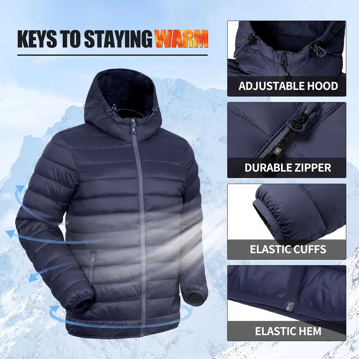 Pioneer Camp Mens Lightweight Packable Puffer Jacket Hooded Insulated Thermal Puffy Winter Jackets for Running Travel