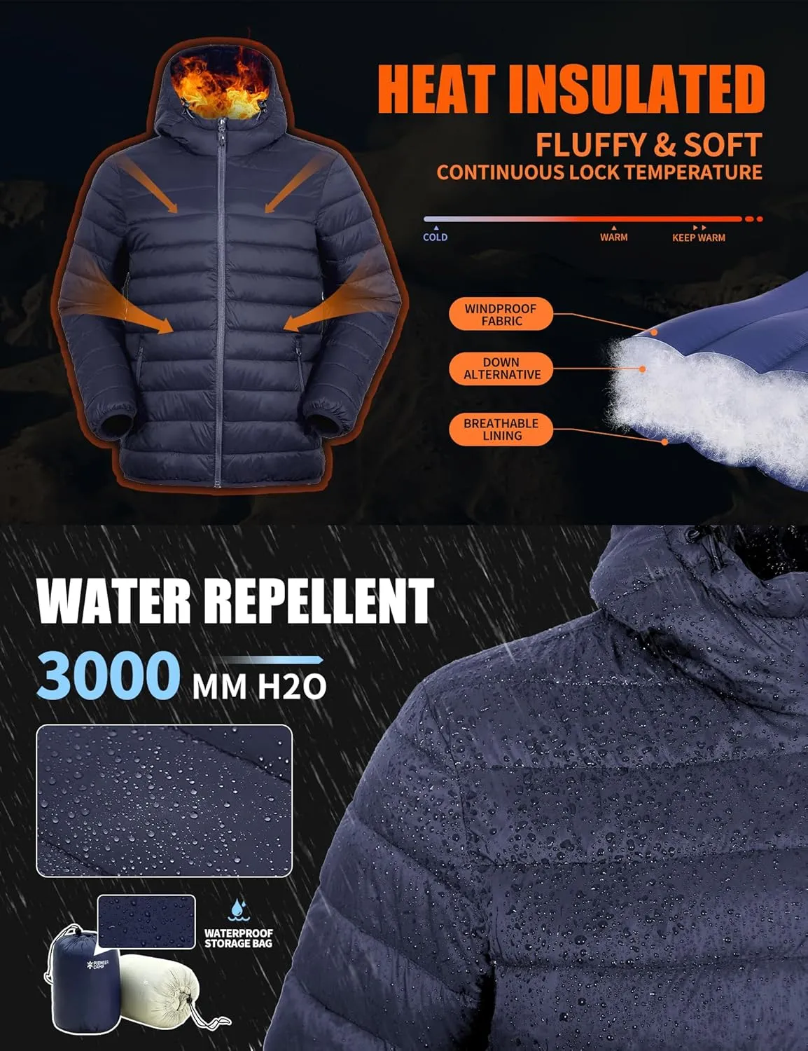 Pioneer Camp Mens Lightweight Packable Puffer Jacket Hooded Insulated Thermal Puffy Winter Jackets for Running Travel