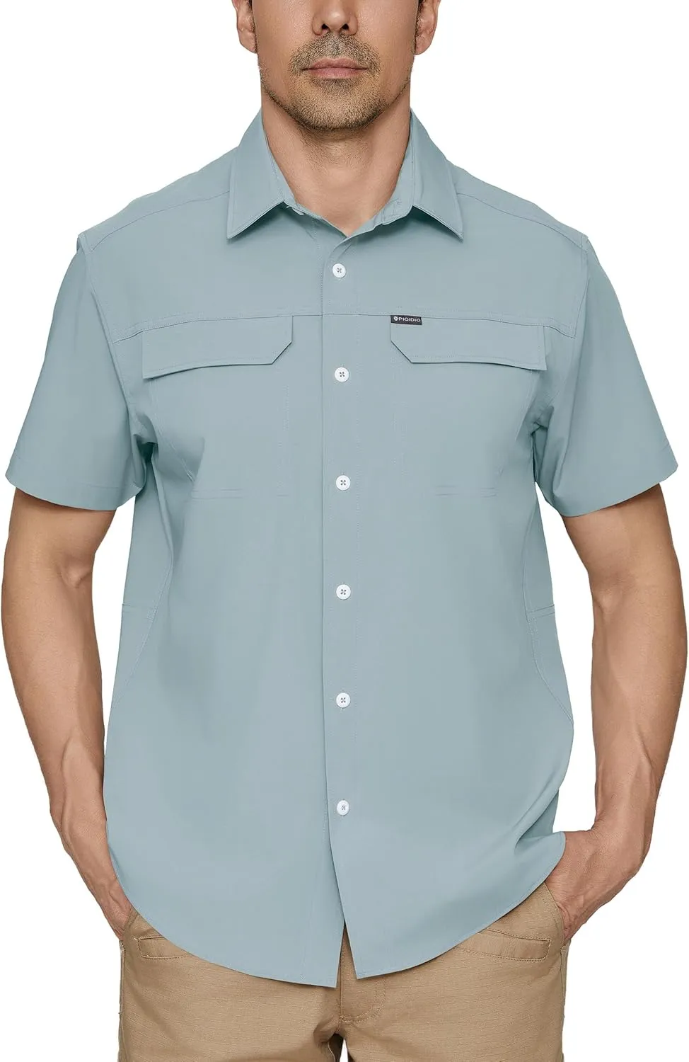 PIQIDIG Men's UPF 50  Sun Protection Shirt Short Sleeve Hiking Fishing Shirt Quick Dry for Safari Travel Button Down Shirts