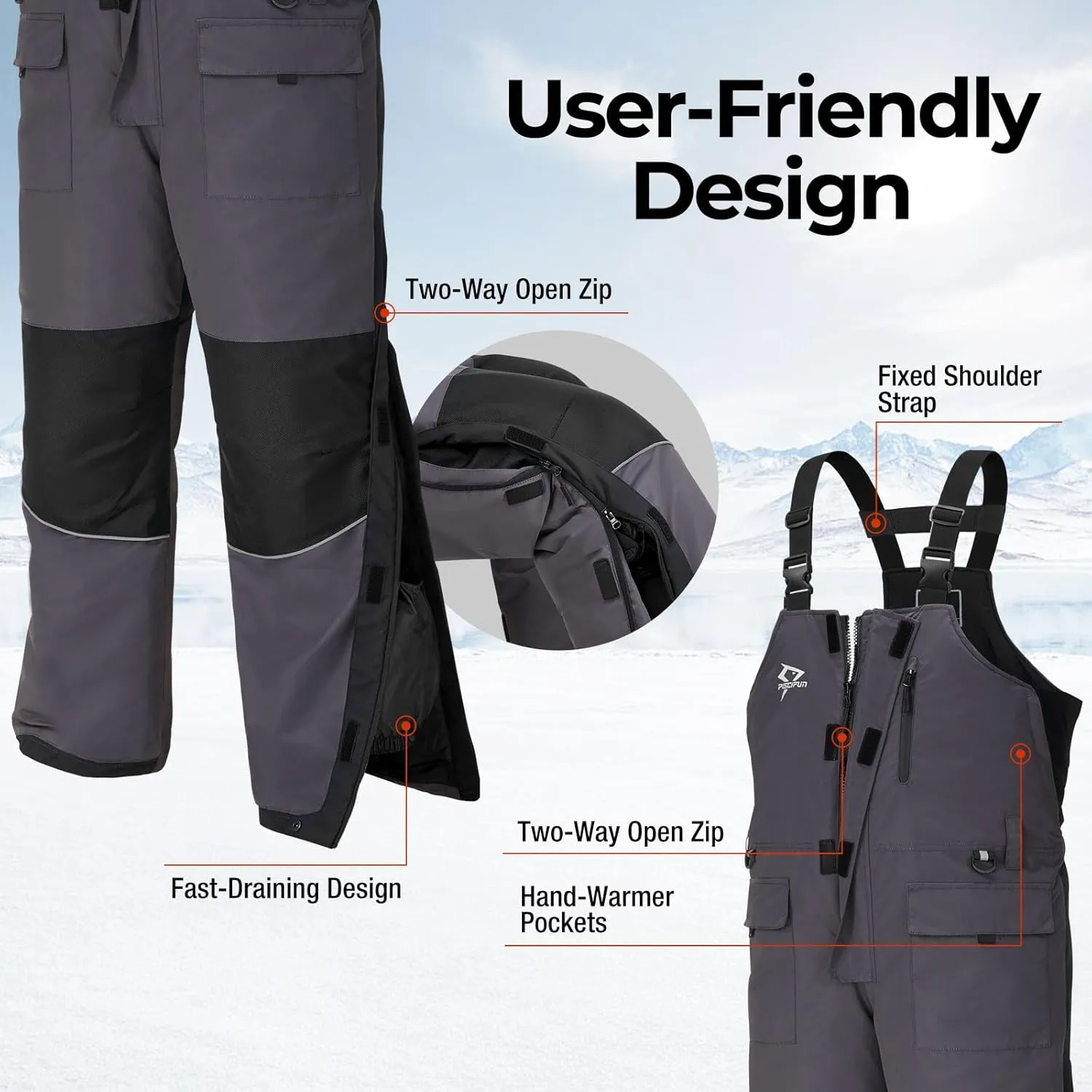 Piscifun Ice Fishing Bibs with Floating Technology, Waterproof Insulated Fishing Bibs
