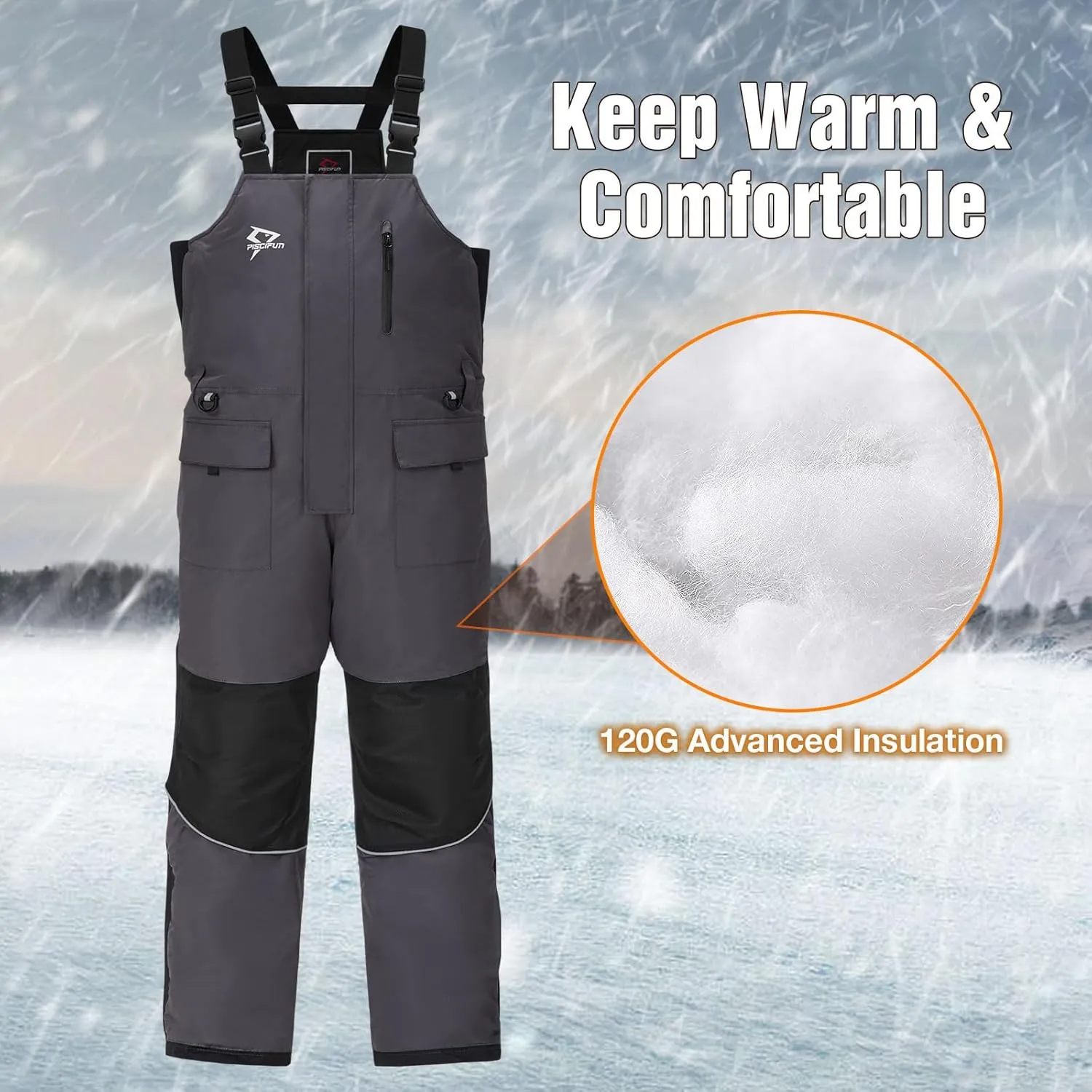 Piscifun Ice Fishing Bibs with Floating Technology, Waterproof Insulated Fishing Bibs