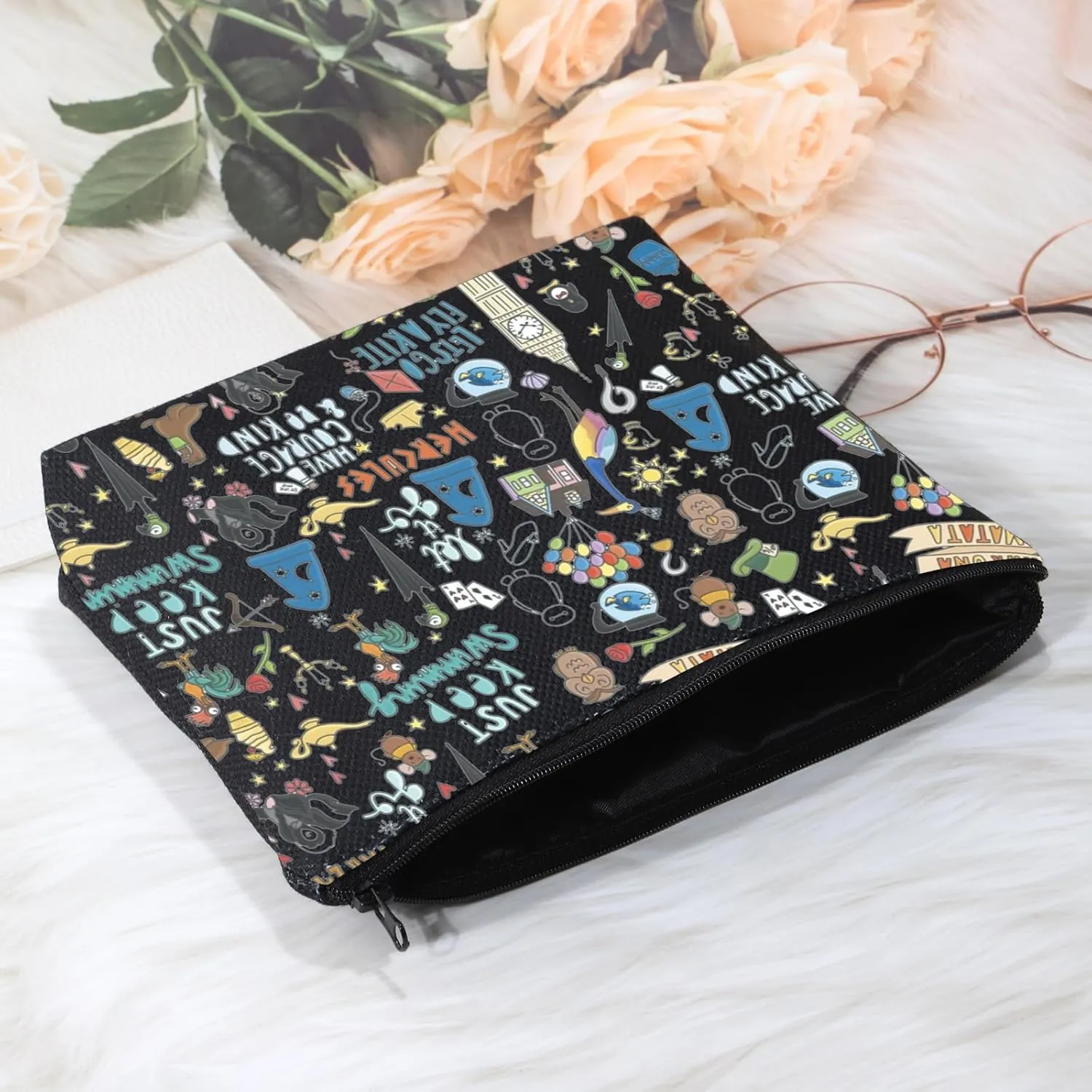 POFULL Movie Characters Collage Cosmetic Bag Fairy Tales Gift for Women