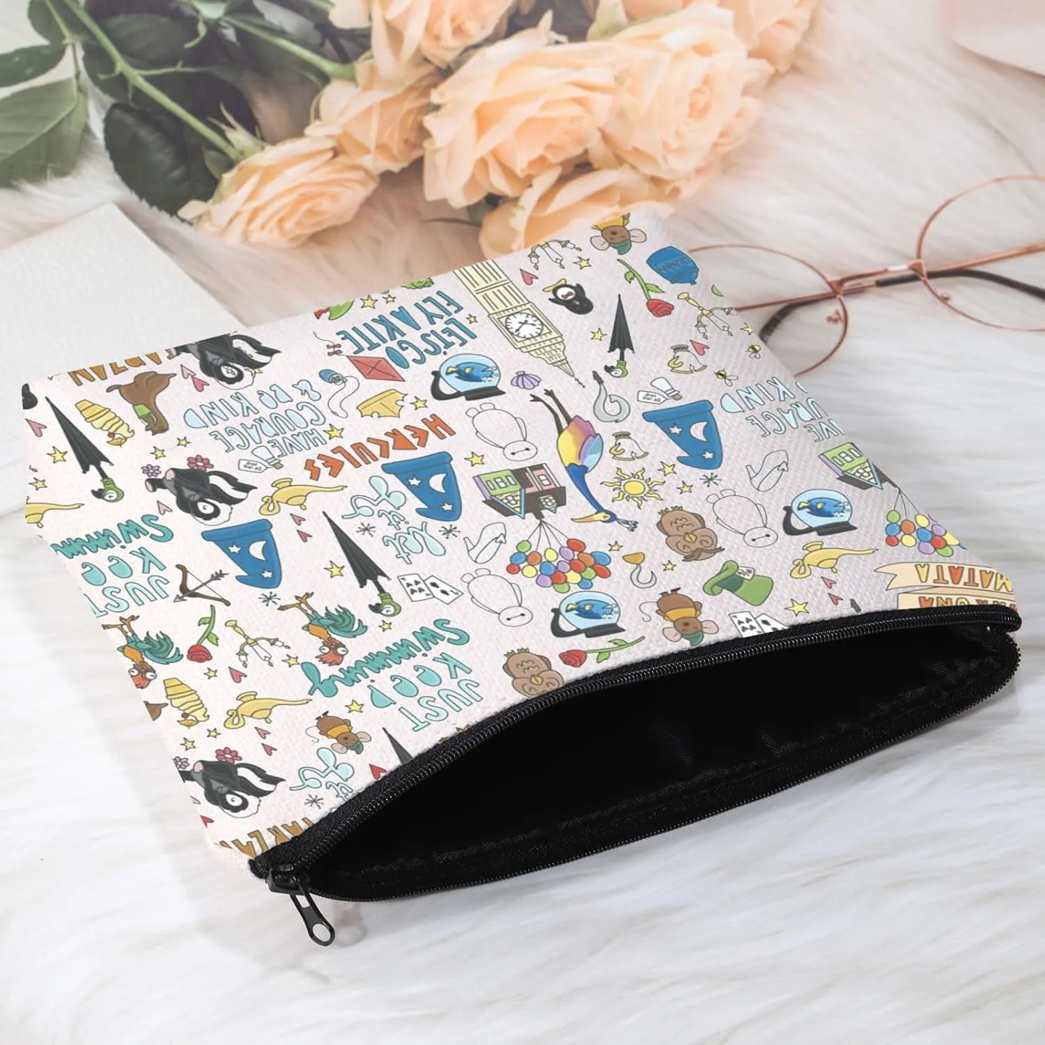 POFULL Movie Characters Collage Cosmetic Bag Fairy Tales Gift for Women